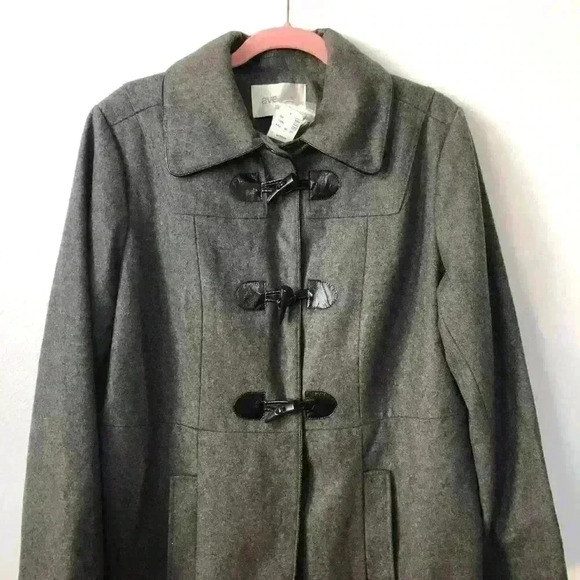 Avenue Long Dark Gray Peacoat Toggle Closure 14/16 - Picture 5 of 8